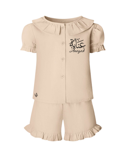 Personalised Linen T-Shirt & Short Frill Set