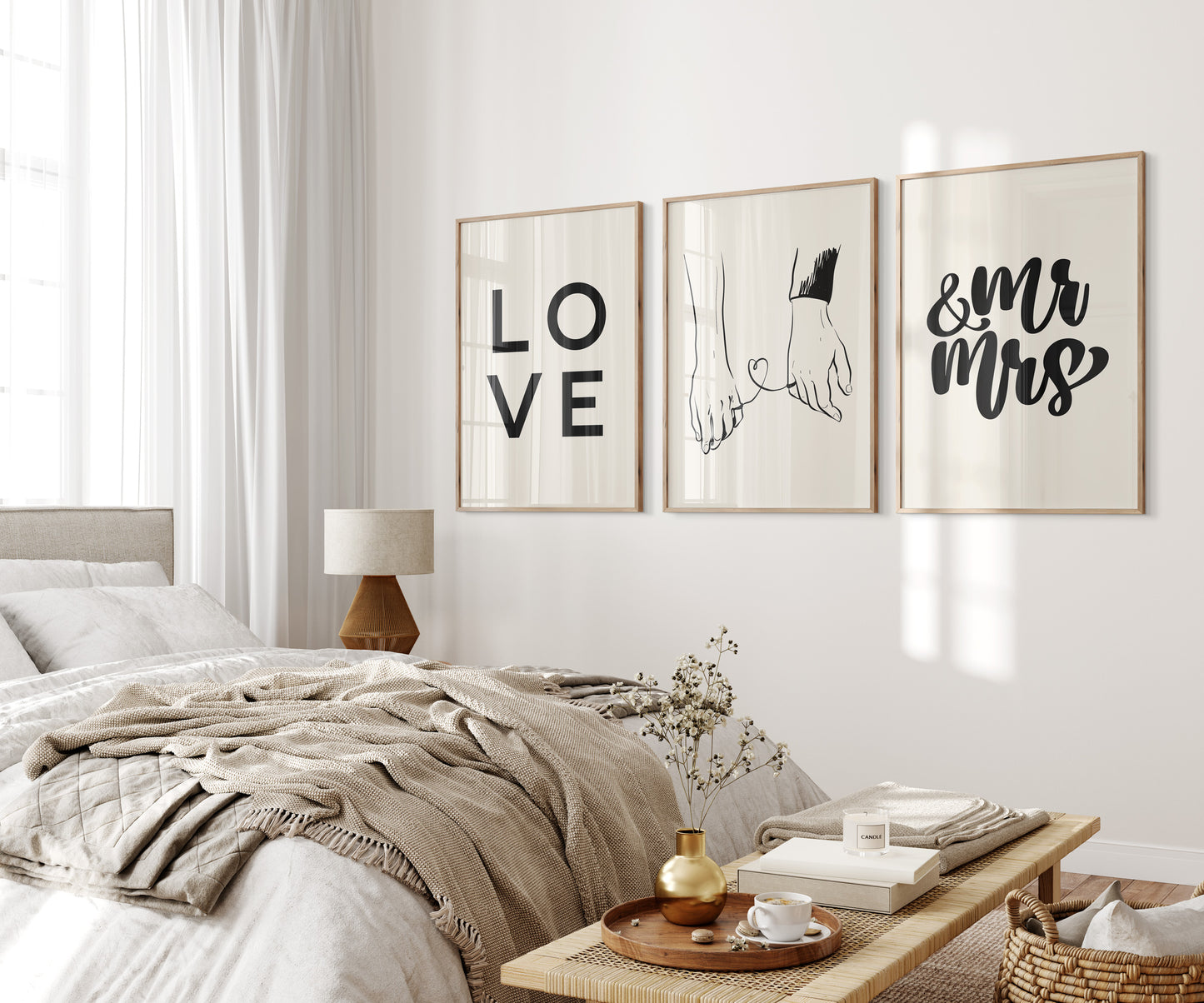 Set of 3 Love Wall Art, Mr and Mrs Wall Art