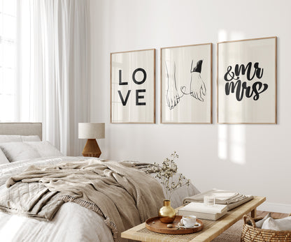 Set of 3 Love Wall Art, Mr and Mrs Wall Art