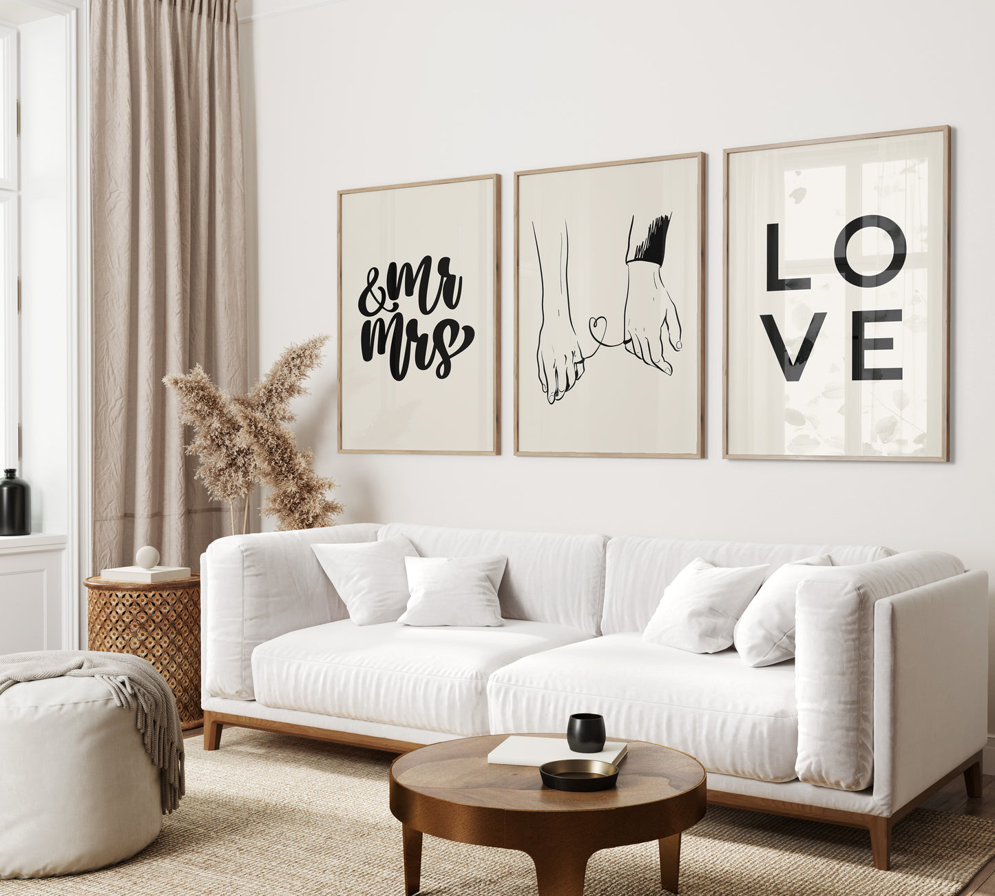 Set of 3 Love Wall Art, Mr and Mrs Wall Art