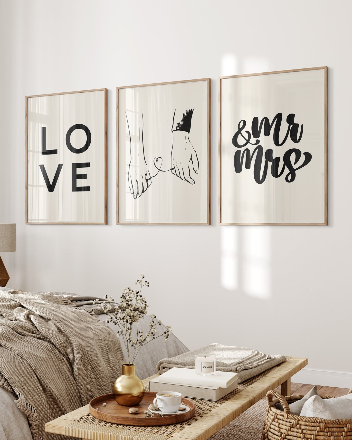 Set of 3 Love Wall Art, Mr and Mrs Wall Art