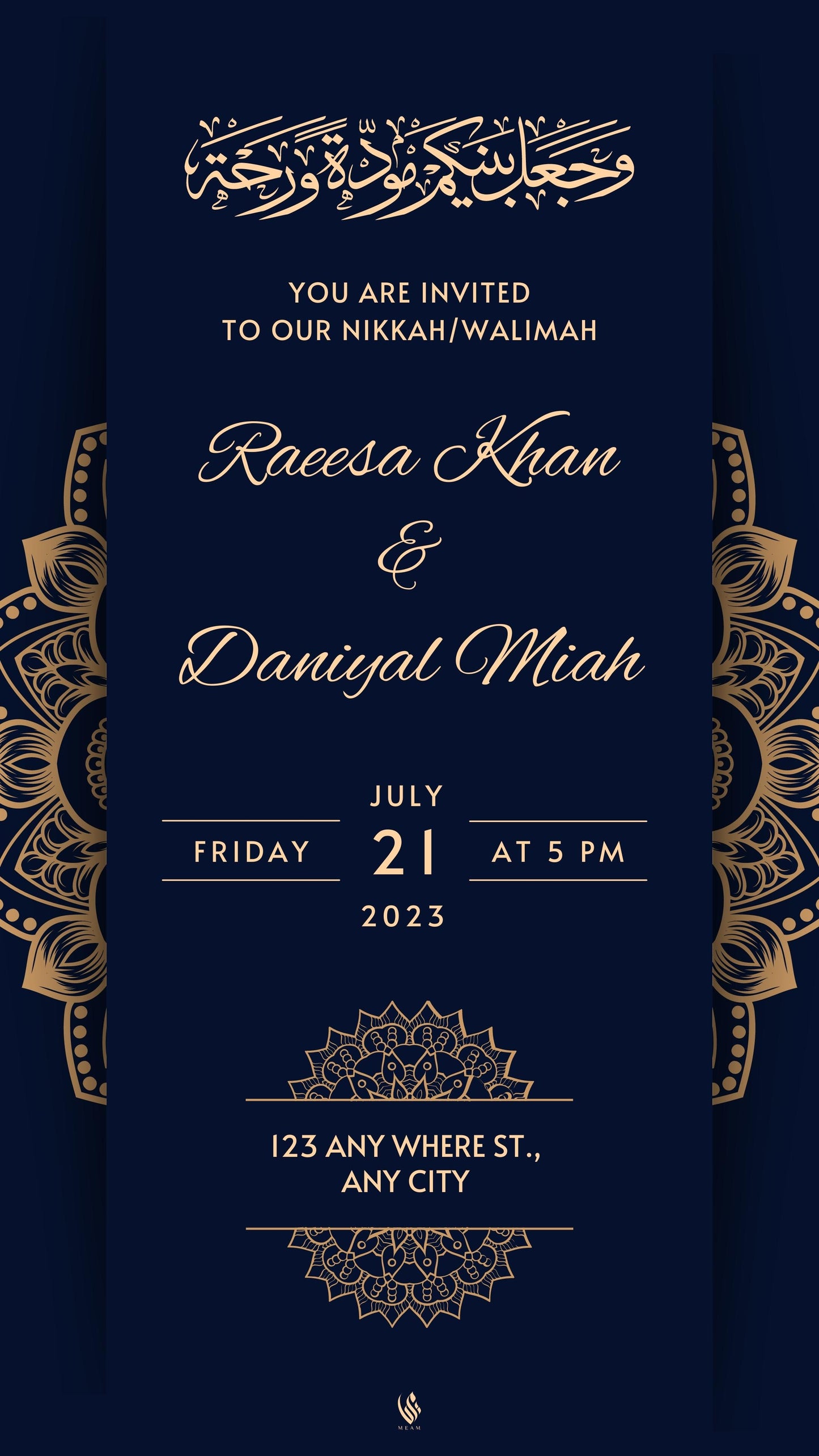 Digital Walimah Nikkah Evite - Dark Blue Mandala Design