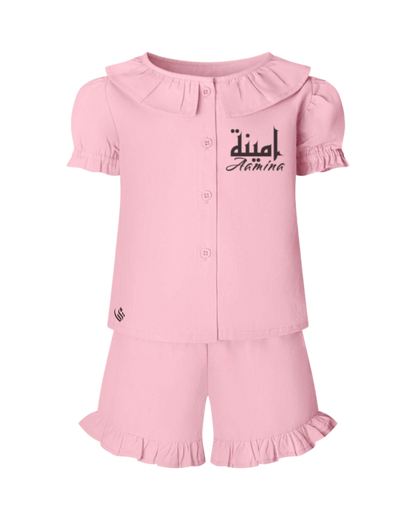 Personalised Linen T-Shirt & Short Frill Set