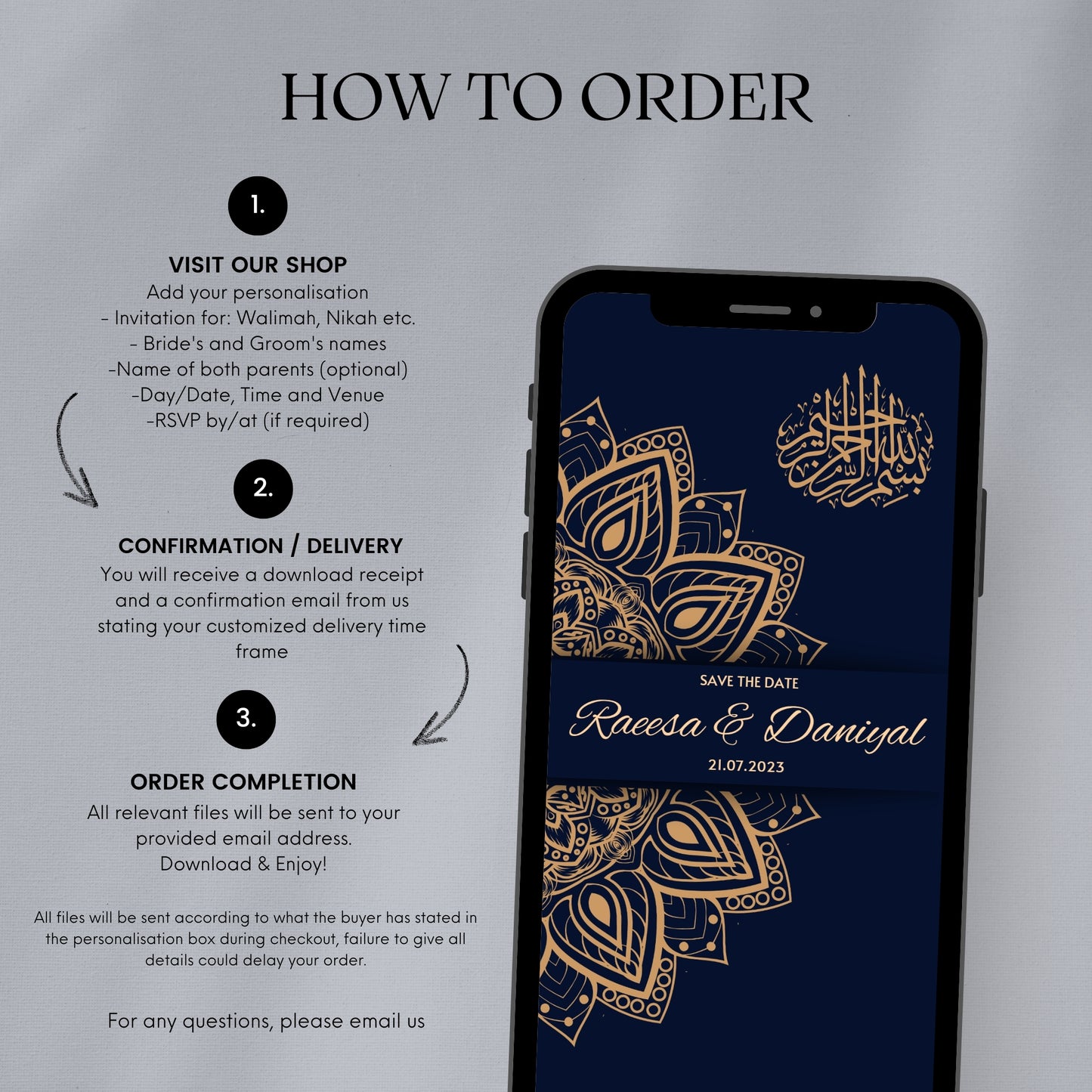 Digital Walimah Nikkah Evite - Dark Blue Mandala Design