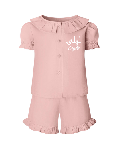 Personalised Linen T-Shirt & Short Frill Set