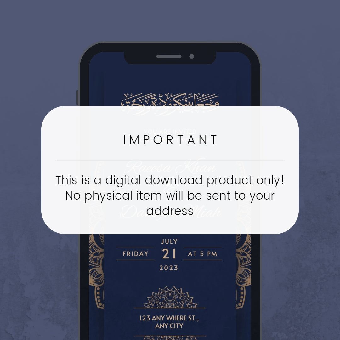 Digital Walimah Nikkah Evite - Dark Blue Mandala Design