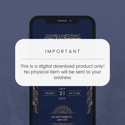 Digital Walimah Nikkah Evite - Dark Blue Mandala Design