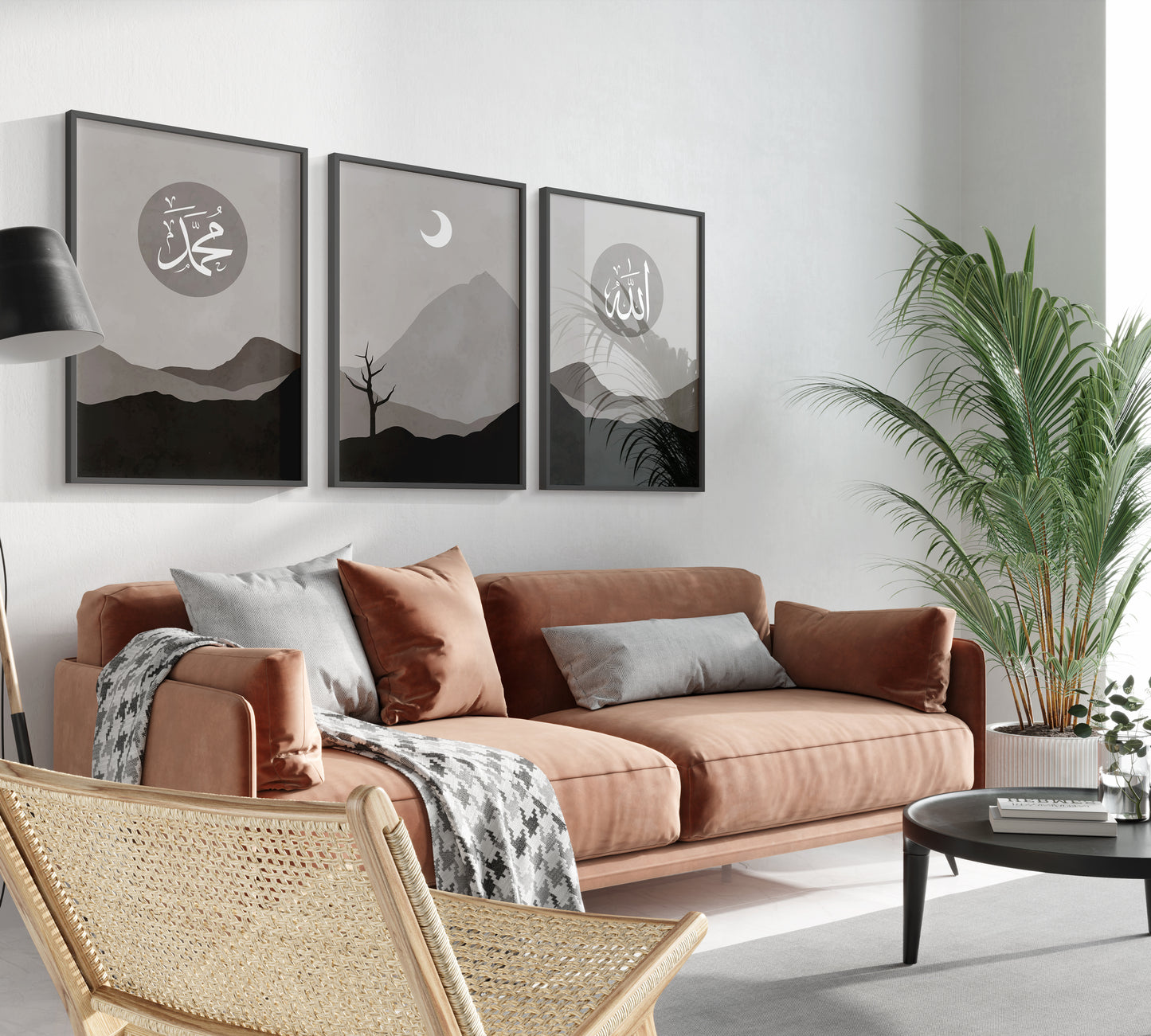 Set of 3 Islamic Wall Art Boho Landscape Wall Prints, Allah & Muhammad