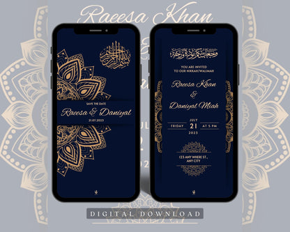 Digital Walimah Nikkah Evite - Dark Blue Mandala Design