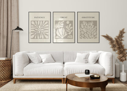 Set of 3 Islamic Wall Art, Matisse Prints, Patience Trust Gratitude