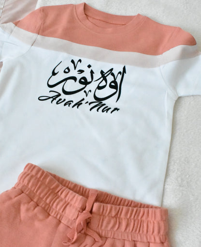 Custom Block T-shirt & Shorts Set In Pink/White