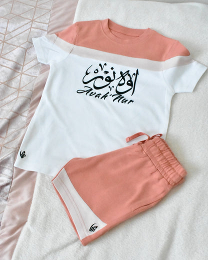 Custom Block T-shirt & Shorts Set In Pink/White