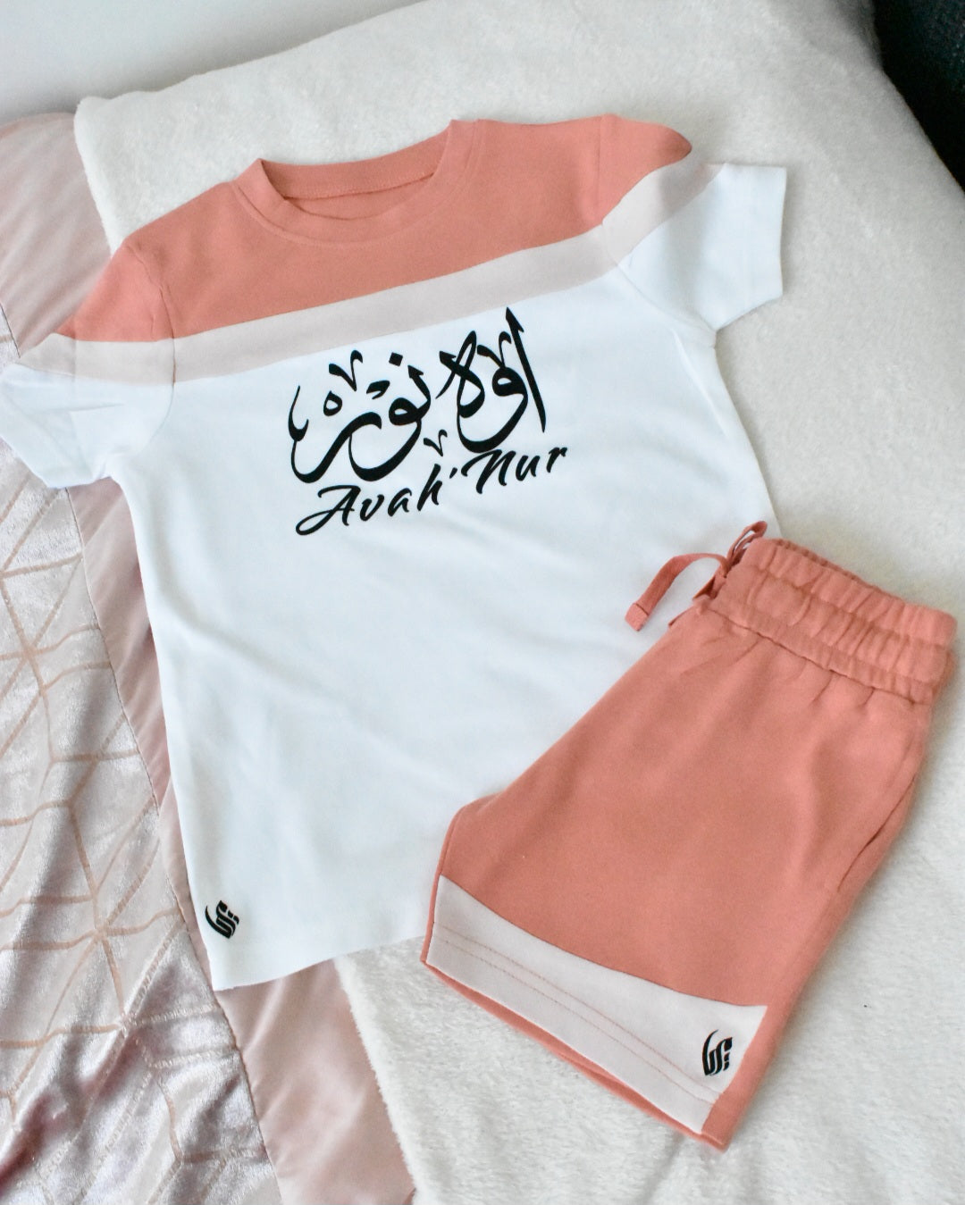 Custom Block T-shirt & Shorts Set In Pink/White