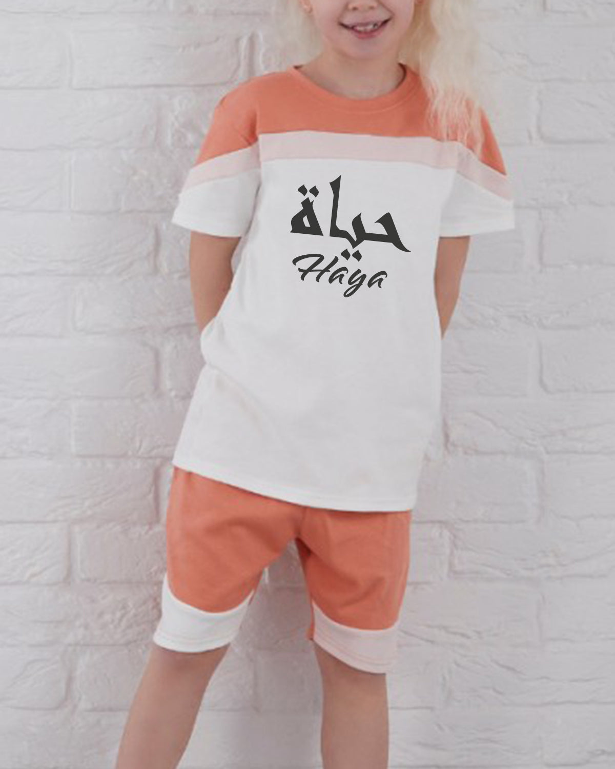 Custom Block T-shirt & Shorts Set In Pink/White