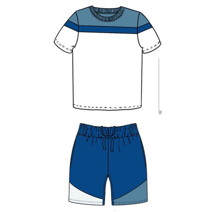 Custom Block T-shirt & Shorts Set In Blue/White