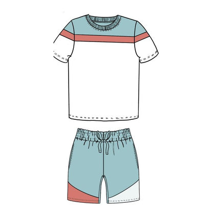 Custom Block T-shirt & Shorts Set In Eggshell Blue/Peach