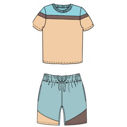 Custom Block T-shirt & Shorts Set In Eggshell Blue/Sand