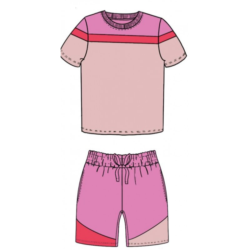 Custom Block T-shirt & Shorts Set In Pink Paradise