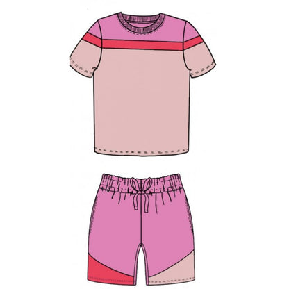 Custom Block T-shirt & Shorts Set In Pink Paradise