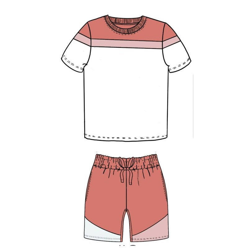 Custom Block T-shirt & Shorts Set In Pink/White