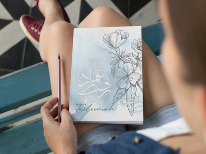 Personalised Hardback Journal Floral Light Blue