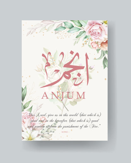 Custom-Flora- Single Arabic Name A4 Card Frame